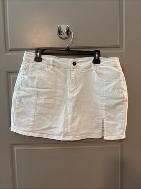 White Women's Denim Mini Skirt with Front Slit